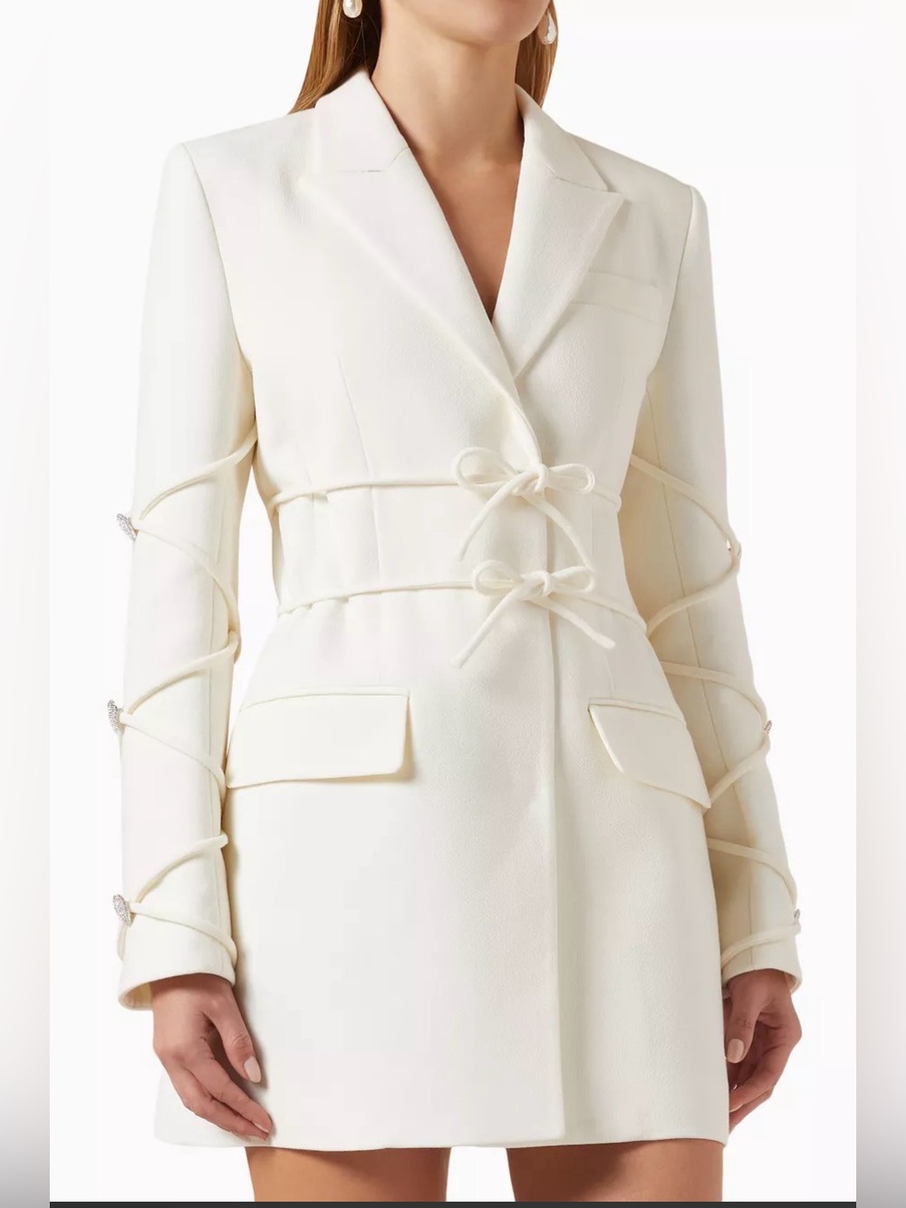 MACH & MACH Ivory Tie-Waist Mini Dress